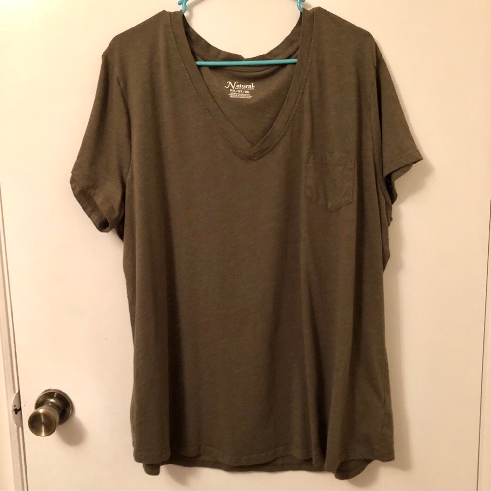 Olive Green V-neck Pocket Tee